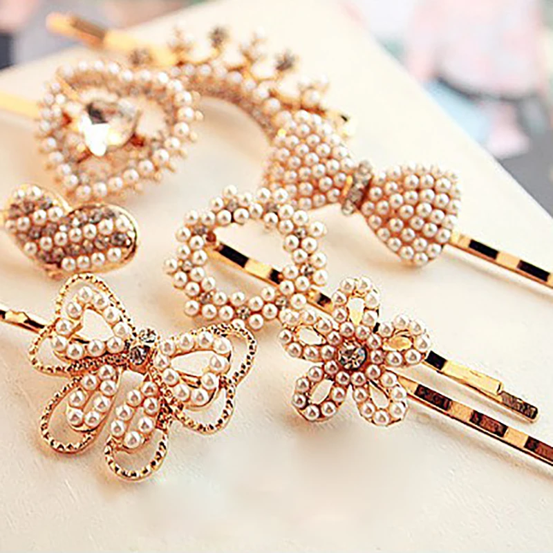 5PCS Women Fashion Pearl Metal Hair Clips Hair Accessories Girls Hairpins Lady Sweet Headwear Hair Bride wedding Styling Tools