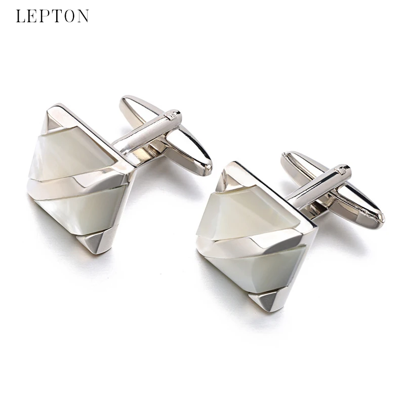 Hot sale real tie clip mother of pearl cufflinks Lepton Brand square shell cuff links for men wedding dress groom cufflink