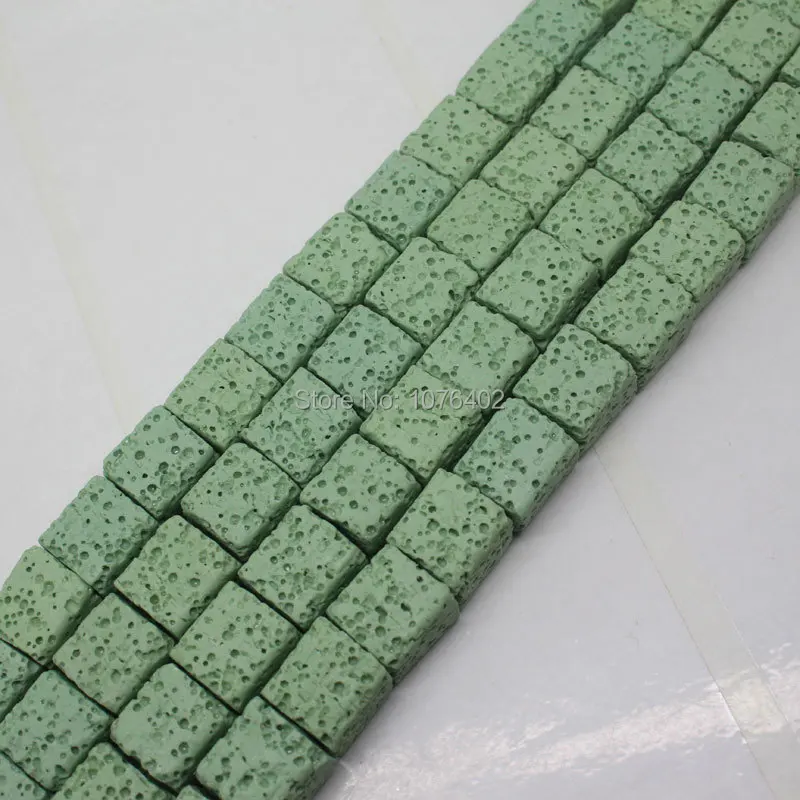 

Mini. order is $7! 10mm Light Green Volcanic Lava Stone Square Loose Beads 15"