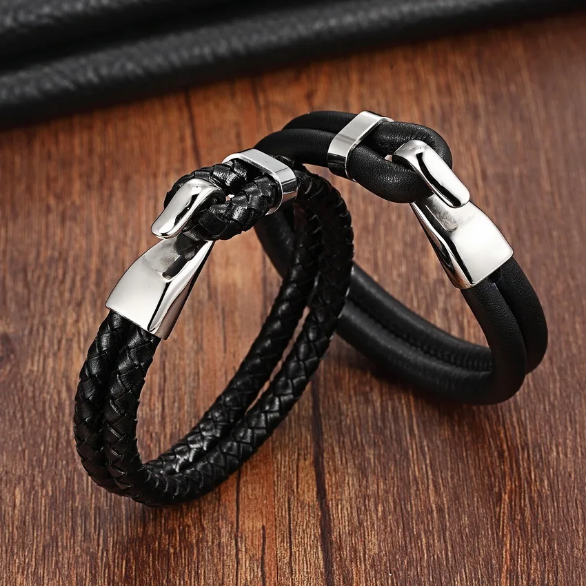 XQNI Genuine Leather Stainless Steel Bracelet For Women Bracelets & Bangles Female Leather Bracelet ladies Charm Toggle-clasps