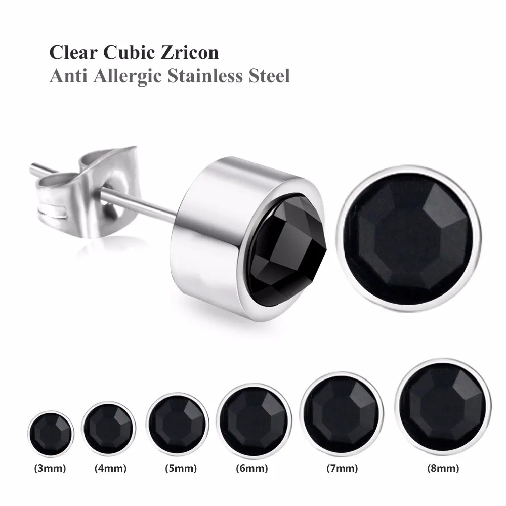 LUXUSTEEL Black Golden Color Round CZ Anti-allergy Earring Sets Women Accessories Stainless Steel Stud Earring Fashion Jewelry