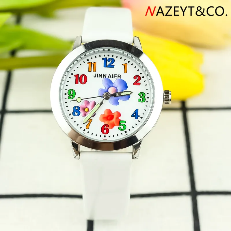 Ppromotion kleine jungen und mädchen blume gesicht einfache design quarz armbanduhr chilidren kinder luminous hände leder uhr