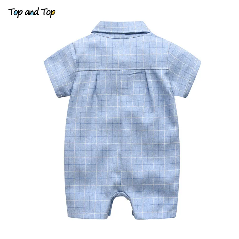 Top and Top Summer Short Sleeve Baby Rompers Gentleman Plaid Jumpsuit For Toddler Infant Casual Baby Boy Clothes 0-24 Months