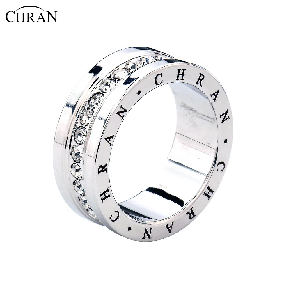 CHRAN Fashion Band Jewelry Crystal Promised Rings for Women Silver Plated CZ Engagement Wedding Band Rings