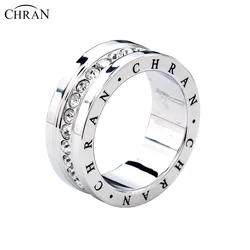 CHRAN Fashion Band Jewelry Crystal Promised Rings for Women Silver Plated CZ Engagement Wedding Band Rings