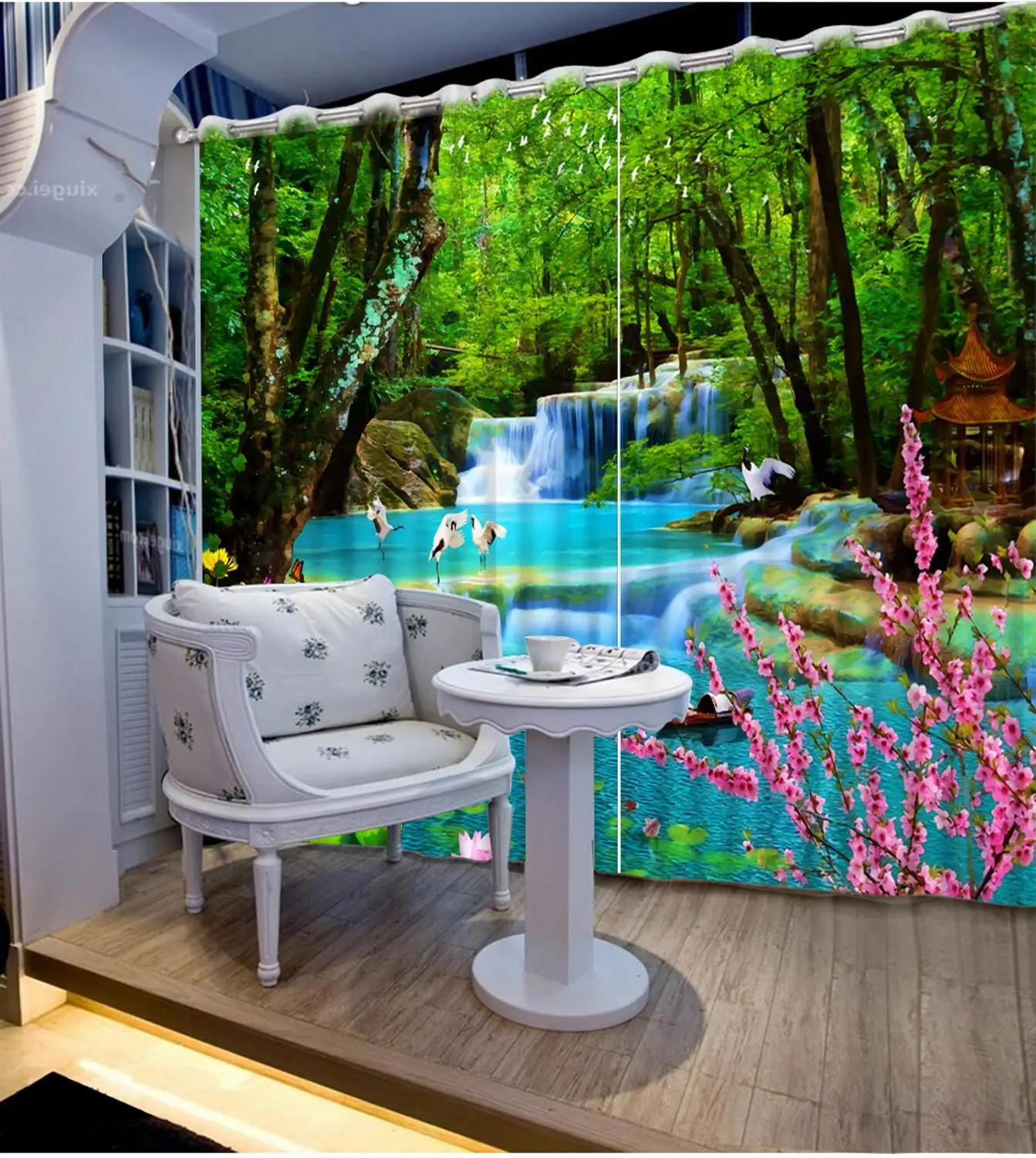 customize photo print curtains window Waterfall tree view curtains for living room curtains for bedroom