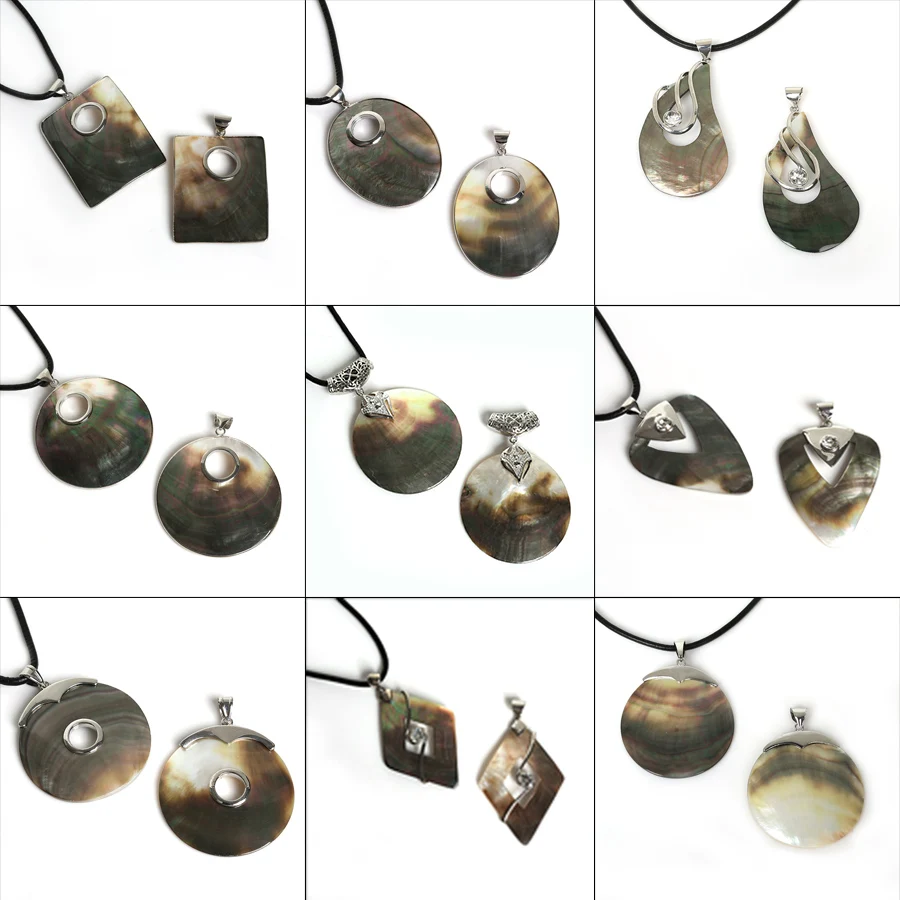 Hot Sale Mix Size 1PC Hollow out Natural round Mother of Pearl Shell Pendants Necklace Pendant for Jewelry Fingings Making