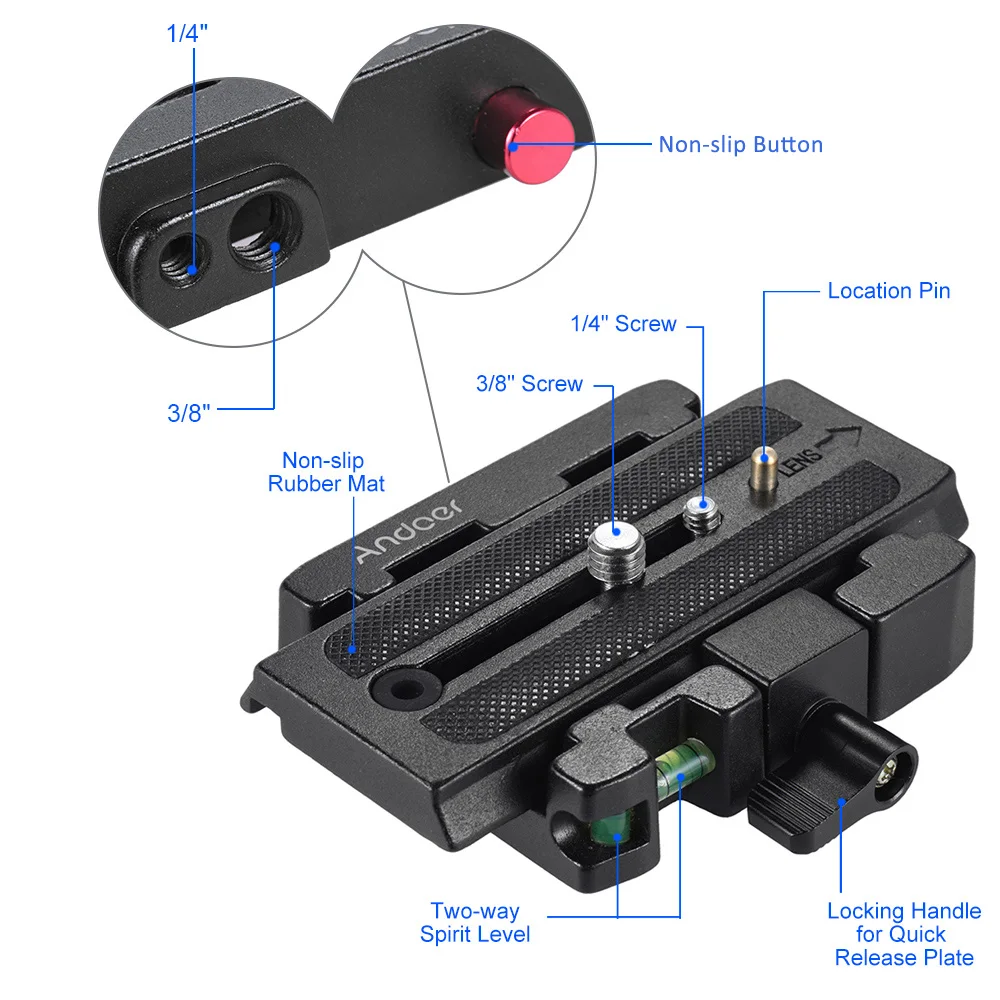 Andoer Video Camera Tripod Quick Release Clamp Adapter with Quick Release Plate for Manfrotto 501 500AH 701HDV 503HDV Q5 Head