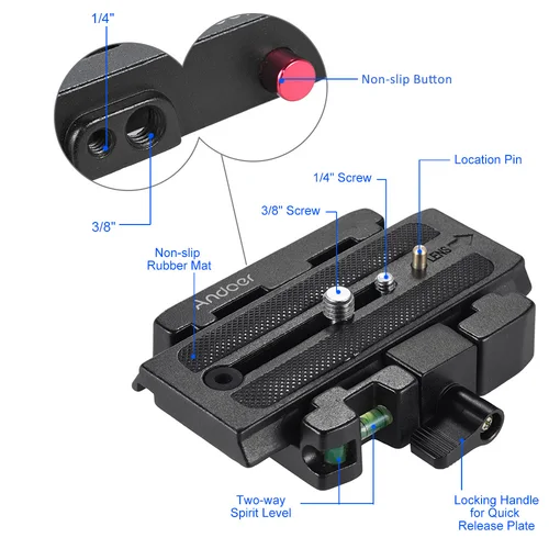 Imagen 2 del producto Andoer-adaptador de abrazadera de liberación rápida para trípode de cámara de vídeo con placa de liberación rápida para cabezal Manfrotto 501 500AH 701HDV 503HDV Q5