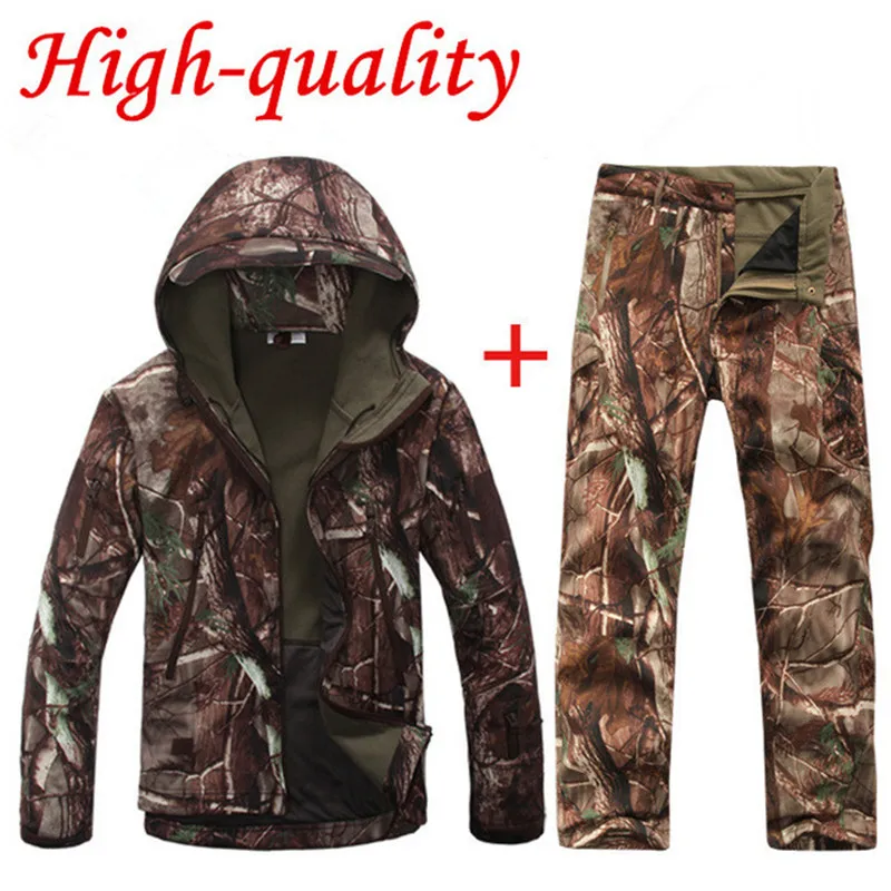Hunting Camping fishing Outdoor softshell Jacket+pants Waterproof Windproof Polyester Coats Jacket Hoody Suit