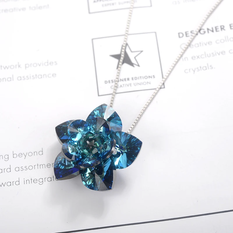 Original Crystals from Austria Flower Pendant Necklace For Women Silver Color Hearts DIY Collares Jewelry Lovers