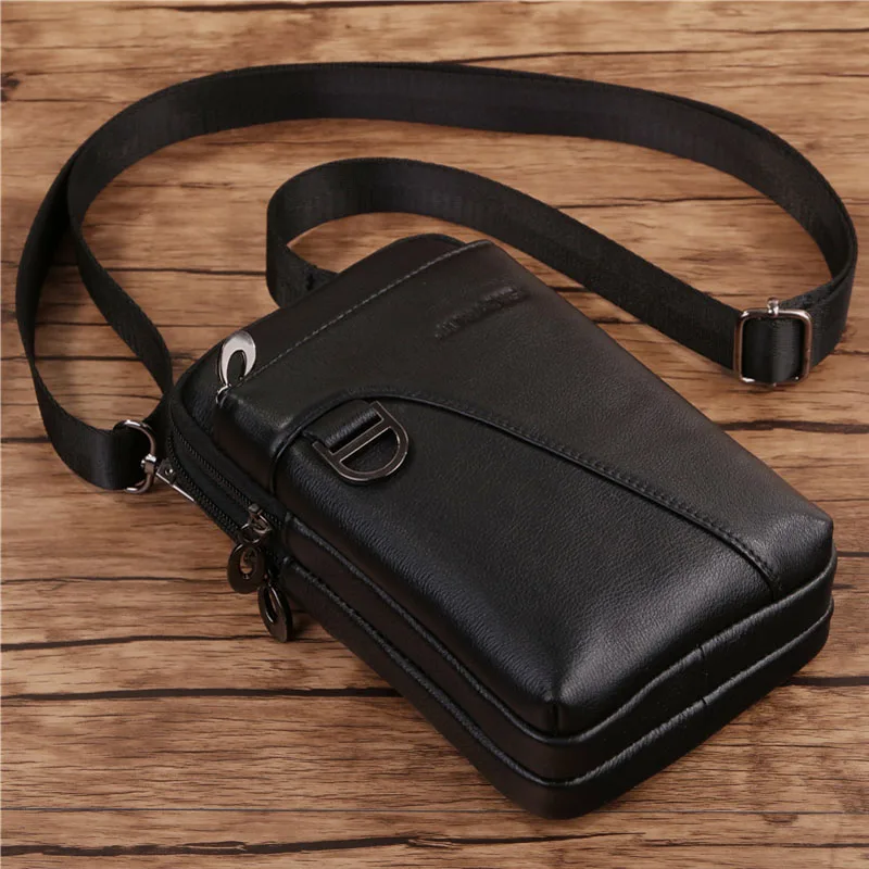 Imagem -03 - Bolsa de Ombro Crossbody Bolsa de Cintura de Couro Genuíno Celular Case do Telefone Móvel Bolsa do Mensageiro Masculino Cinto Fanny Gancho Pacote