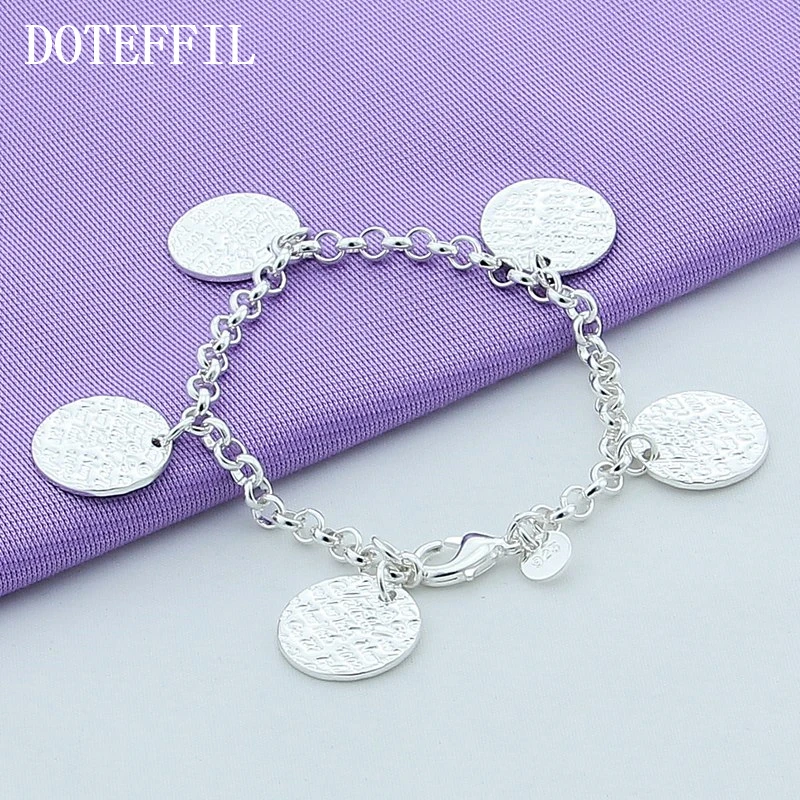 DOTEFFIL 925 Sterling Silver 24K Gold Five Round Grain Bracelet For Women Fashion Charm Wedding Engagement Party Jewelry