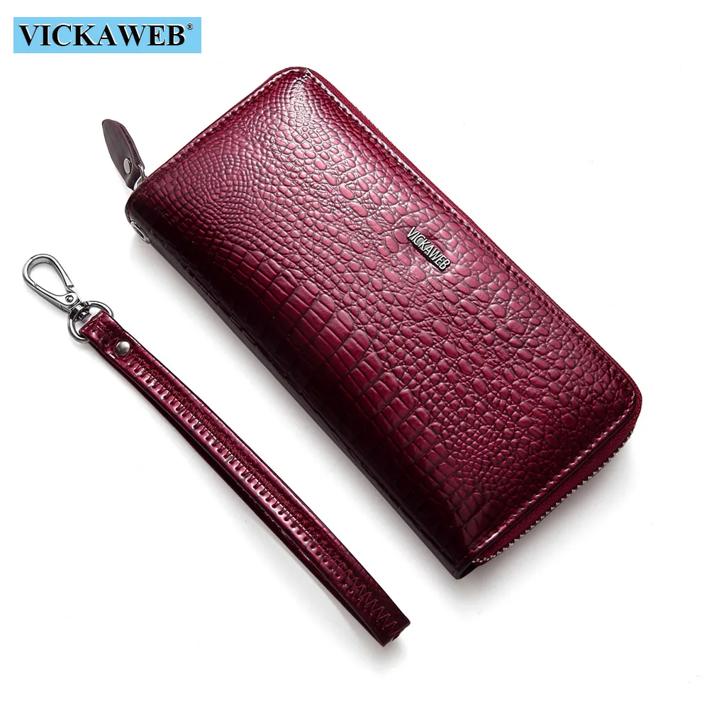 VICKAWEB Wristlet Wallet Purse Genuine Leather Wallet Female Long Zipper Women Wallets Card Holder Clutch Ladies Wallets AE38