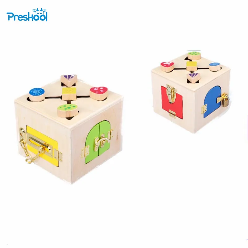 Montessori Teaching block Lock box 3-6 children puzzle wooden Toy baby learning to unlock Montessori early education