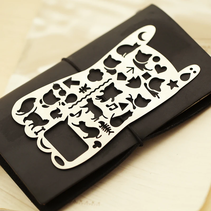 Cute Cat Kittens Cutout Stencils Metal Drawing Ruler Hollow Bookmark Multifunctional Graffiti Doodle DIY Rulers for Dokibook