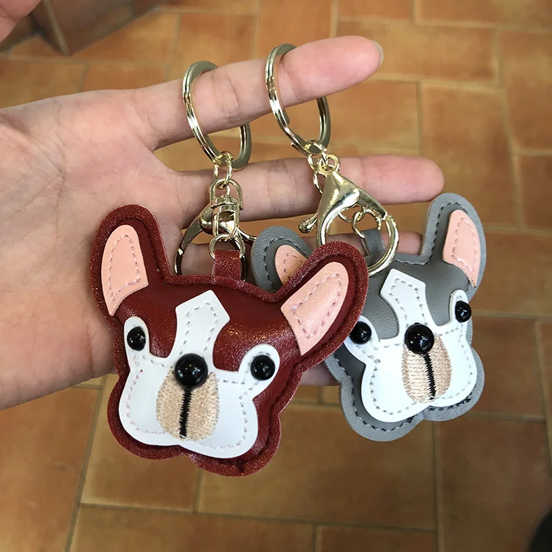 MPPM French Bulldog Leather Keychain Bag Charm Trinket Chaveiros Bulldog Bag Accessories Punk Style Pendan