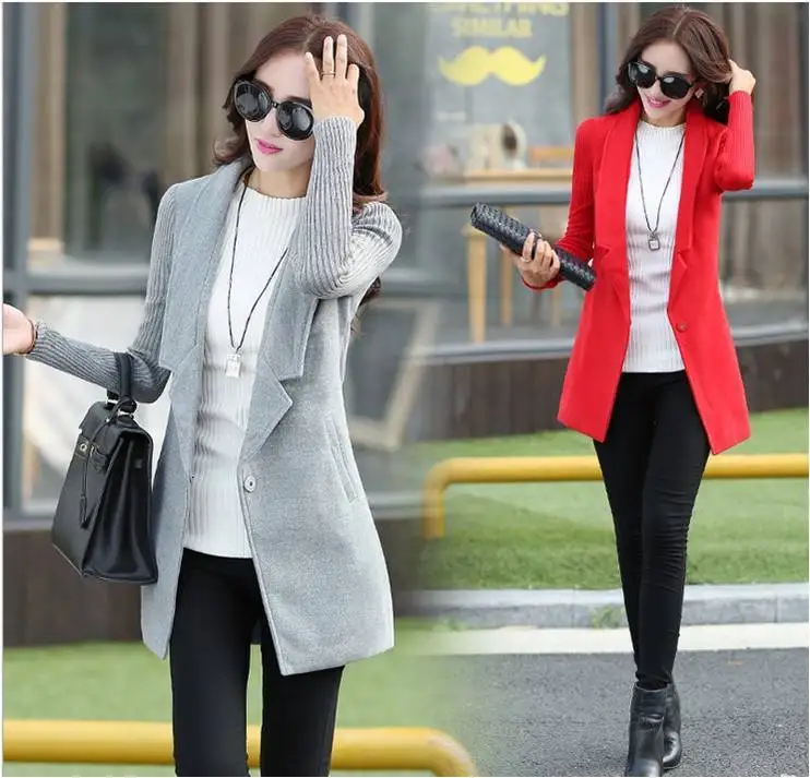 

2022 Women Woolen Coats Winter Wool Blends Woman Jacket Knitted Long Sleeve Slim Ladies Female Overcoat Red Gray Casaco Feminino