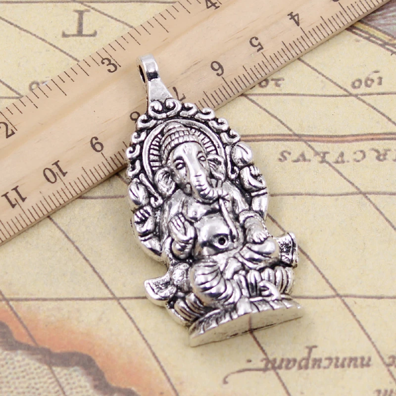 5pcs Charms Ganesha Buddha Elephant 62x32mm Tibetan Bronze Silver Color Pendants Antique Jewelry Making DIY Handmade Craft