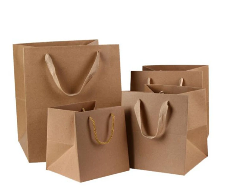 100pcs Fruit flowers bonsai packaging paper bag with handle square bottom kraft paper bag Gift bag