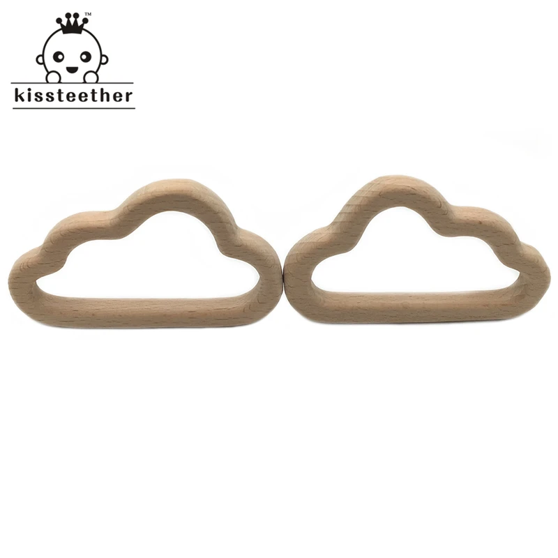 Organic Baby Teether Wooden Oblique Cloud  Natural Teething Grasping Toy  Shower Gift Toddler  Newborn