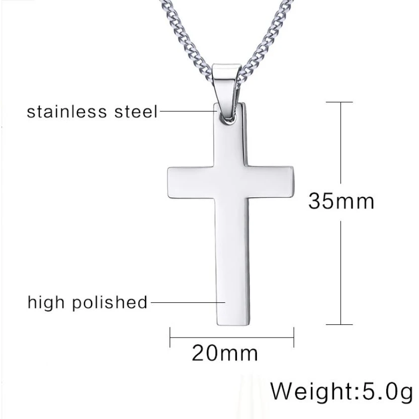 60cm Length Mens Cross Pendant Necklace Stainless Steel Link Chain Necklace Statement Jewelry