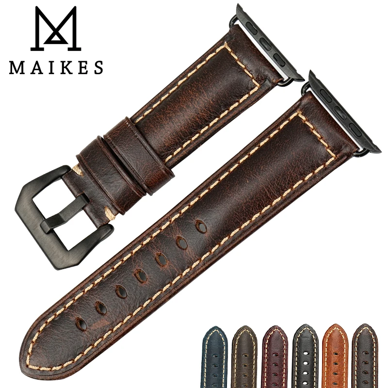 MAIKES Vintage Genuine Leather Band Accessories For Apple Watch Strap 45mm 41mm 44mm 40mm 42mm 38mm Series 7 6 iWatch Watchbands