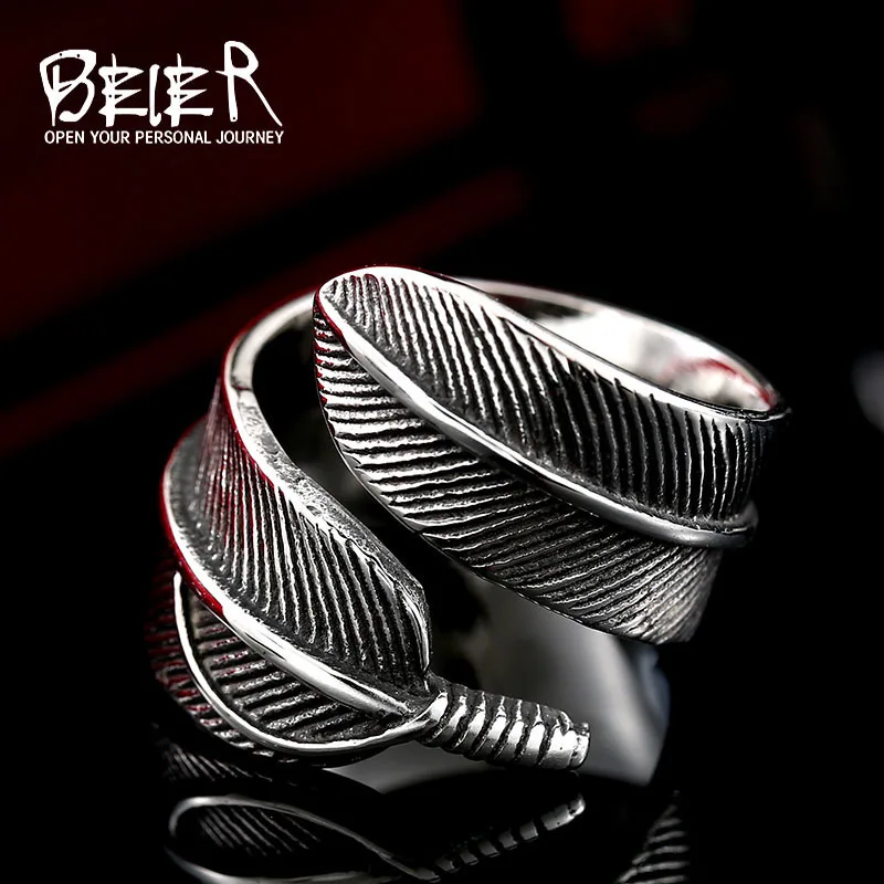 Beier new store 316L Stainless Steel ring high quality GORO\'S feather ring for men  fashion jewelry LLBR8-369R