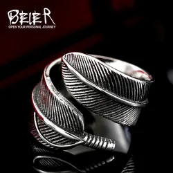 Beier new store 316L Stainless Steel ring high quality GORO'S feather ring for men  fashion jewelry LLBR8-369R