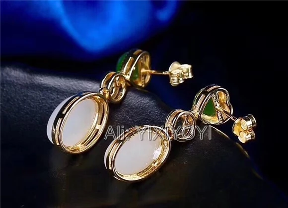 Beautiful 925 Silver White Green HeTian Jade Beads Dangle Heart Lucky Earring Certificate Girl's Charming Fine Jewelry