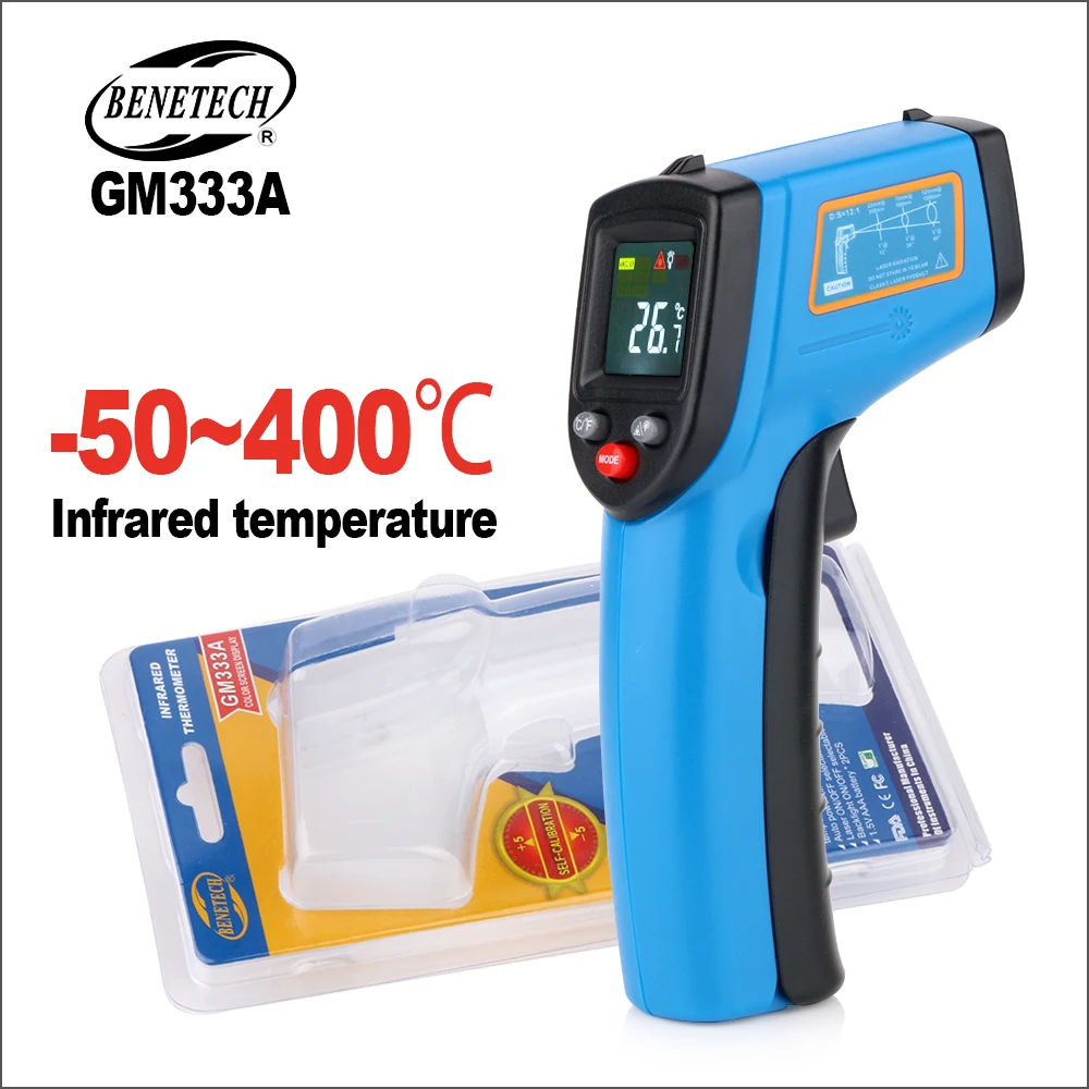 BENETECH Infrared Thermometer Non Contact HD Color Screen Temperature Sensor -50-400℃ Handheld Digital Laser IR Thermometer