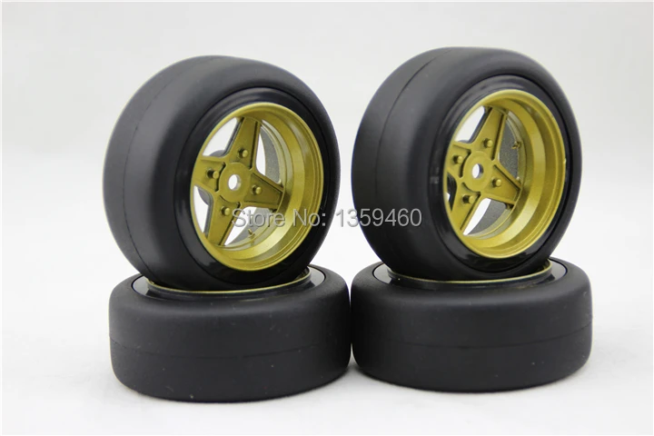 New Design 4pcs RC1/10 High Speed Drift Tires Tyre Wheel Rim 10style 6mm offset (Painting Gold) fits for 1:10 Drift Car