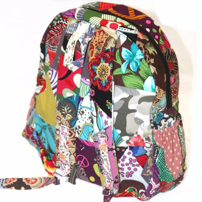 Vintage Bohemian Backpack Bag Women Seamless Patchwork Pure Handmade Bags Cotton Canvas Books Travel Bag Women\'s Backpacks