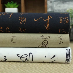 Cotton/Linen Textile WHITE CAMEL DARK BLUE Chinese Character Cursive script Fabric for Tablecloth Curtain Apparel Handwork Craft