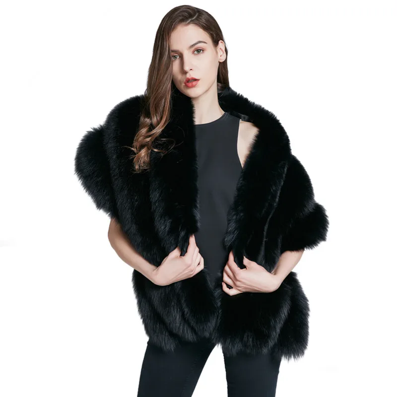 

Luxury Autumn Winter Women Fox Fur Shawls Lady Wraps Wedding Bridal Pashmina Stole Capes VF5057