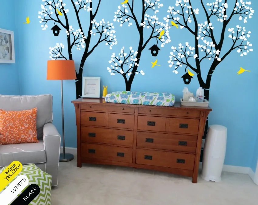 Cute Nursery Baby Room Sweet Decorative Wall Sticker Parted Nursery Trees With Birdhouses Art Vinyl Wall Mural Wall Decal Wm-585