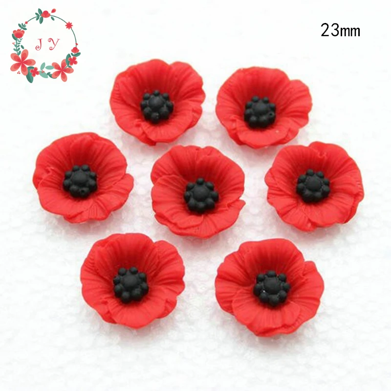 Set of 100pcs Chic Resin Red Poppy Flower Artificial Flower Flatback Embellishment Cabochons Cap for Home Decor 12-23mm