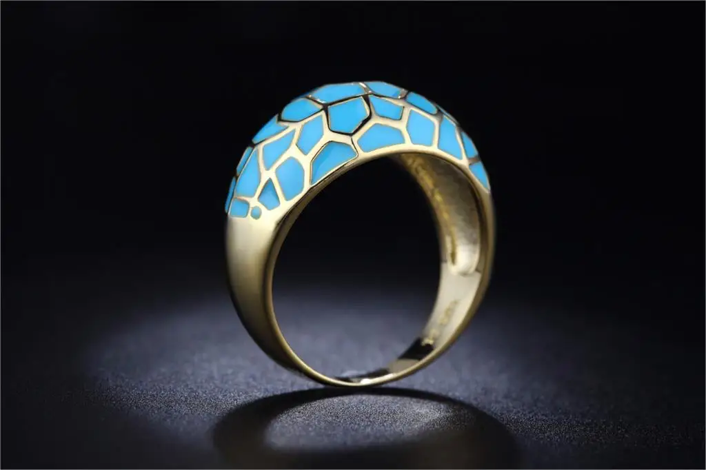 النساء 2017 المينا الأزرق خاتم الزواج سيدة مجوهرات سحر الذهب اللون حلقة هدية الأزياء حجم 6 7 8 9 في الأسهم