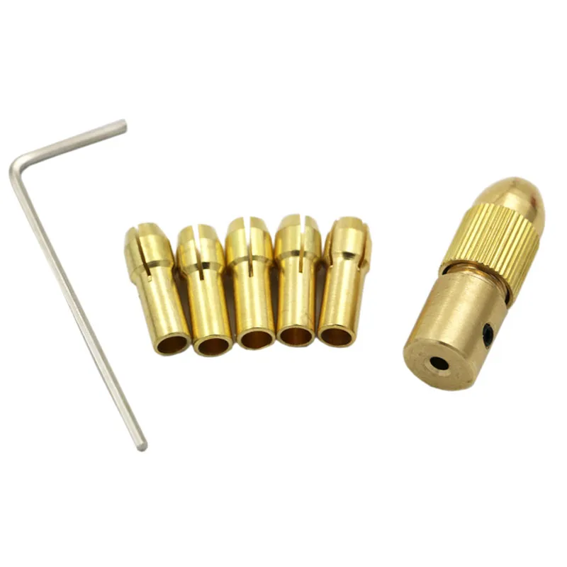 Portabrocas eléctrico pequeño de latón, 7 piezas, 0,5-3mm, abrazadera de eje de Motor eléctrico con llave Allen, broca, accesorio de herramienta eléctrica