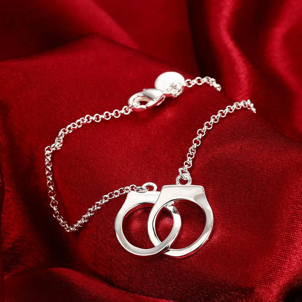 silver color jewelry creative romantic European style handcuffs bracelets woman fashion Valentine's Day gift BKH006