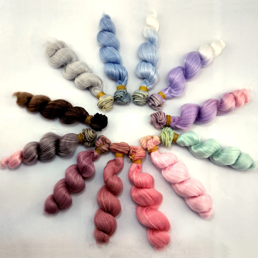 1piece 15CM x 100cm pink grey purple green blue color high temperature thick doll wig hair for 1/3 1/4 1/6 BJD SD doll diy hair