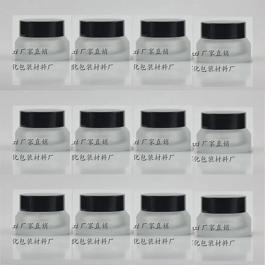 

30pcs wholesale 15g clear frosted glass cream jar with black plastic lid, empty glass 15g cosmetic jar packing for eye cream