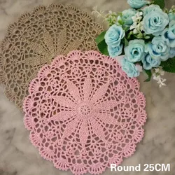 25CM Round Vintage Cotton Cup Coaster Mug Christmas Table Placemat Cloth Lace Crochet Tea Coffee Wedding Doily Handmade Pad