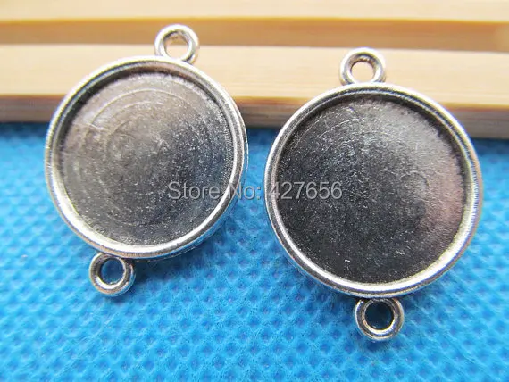 

50pcs Antique Silver tone/Bronze/Copper Base Setting Bezel Tray Bezel Pendant Charm/Finding,fit 18mm Cabochon/Cameo,Two Loops