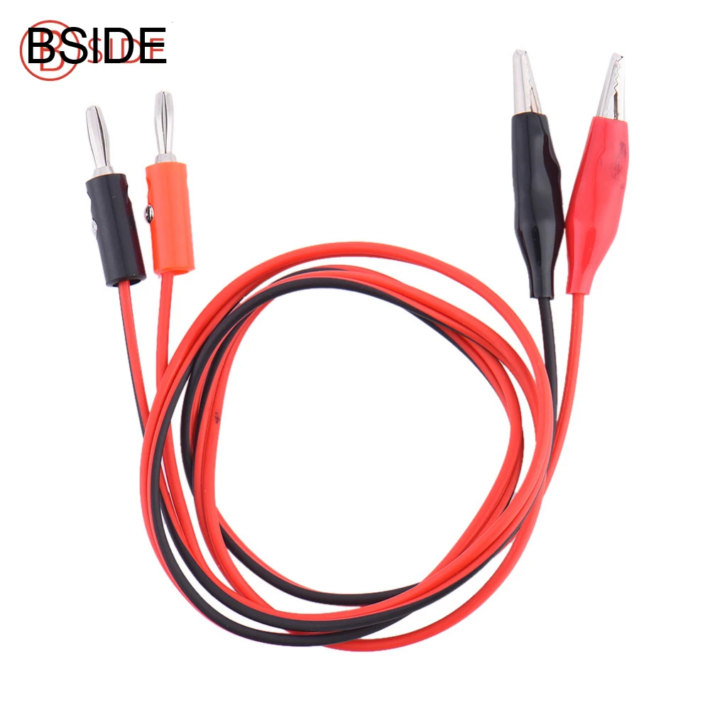 Banana Plug 4mm To Shrouded Copper Electrical Clamp Alligator Clip Test Cable Leads 1M For Multimeter Testing Probe