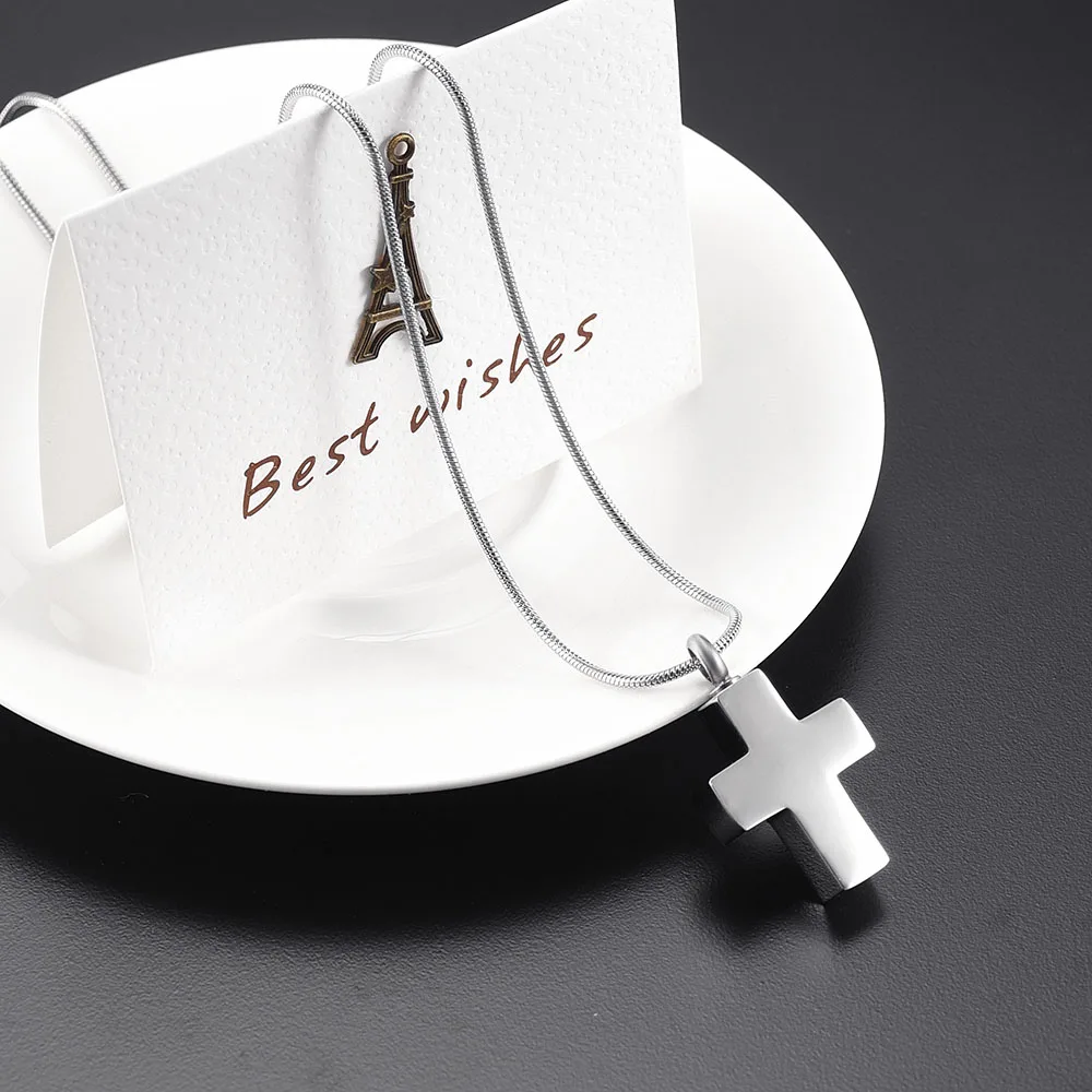 

IJD8134 Engravable Name/ Letter/Logo Blank Cross Memorial Urn Pendant 316L Stainless Steel Cremation Jewelry Necklace for Ashes