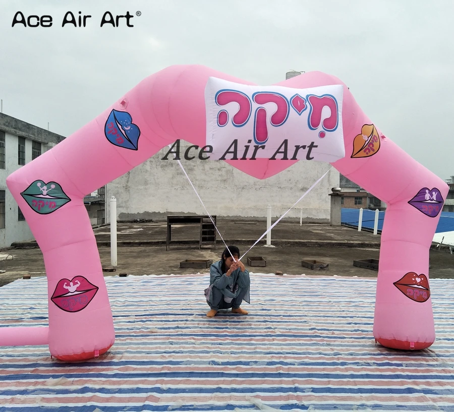 Beautiful Pink Inflatable Lip Arch Archway with Colorful Lips and Logo for Wedding and Anniversary Day