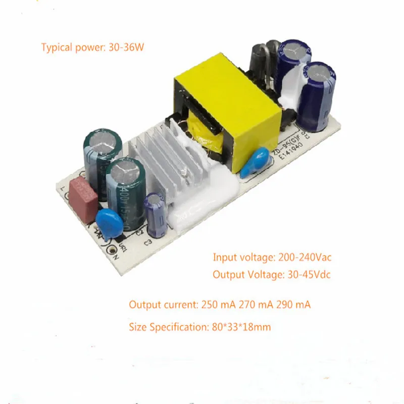 

30-36W AC200-240V DC30-45V 250 mA 270 mA 290 mA isolation power supply E27 candle bulb LED driver power supply Free Shipping