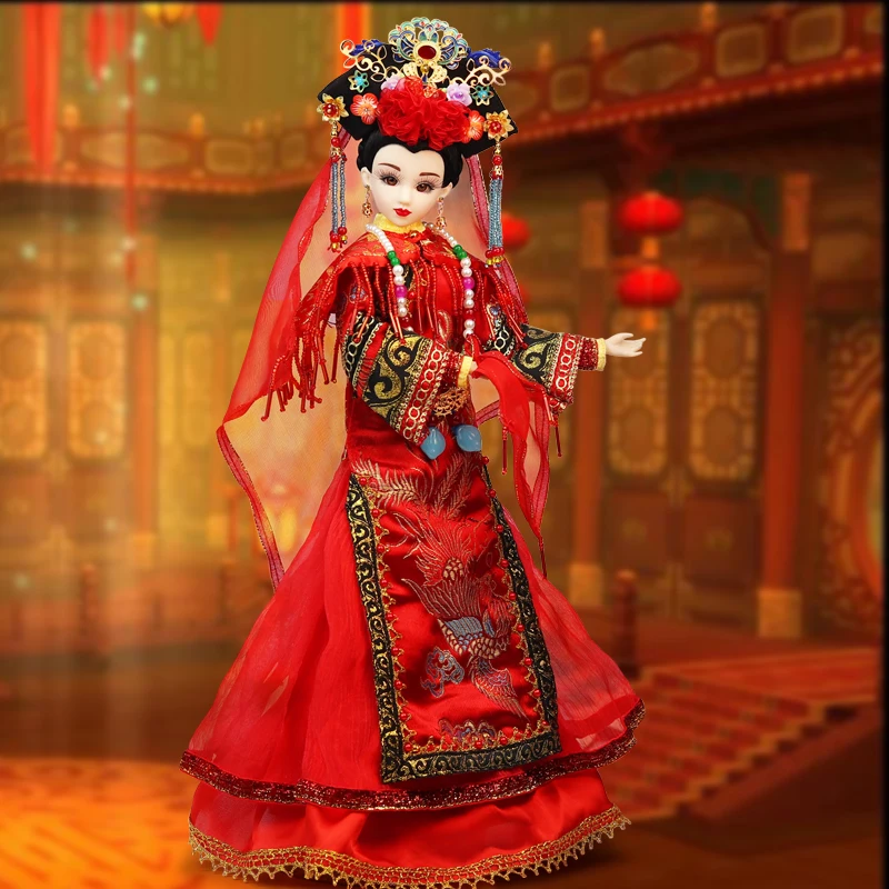 Ancient Chinese Dolls Qing Dynasty Bride Limited Collection Handicrafts Simulation Toy Desktop Decoration Birthday Gift for Girl