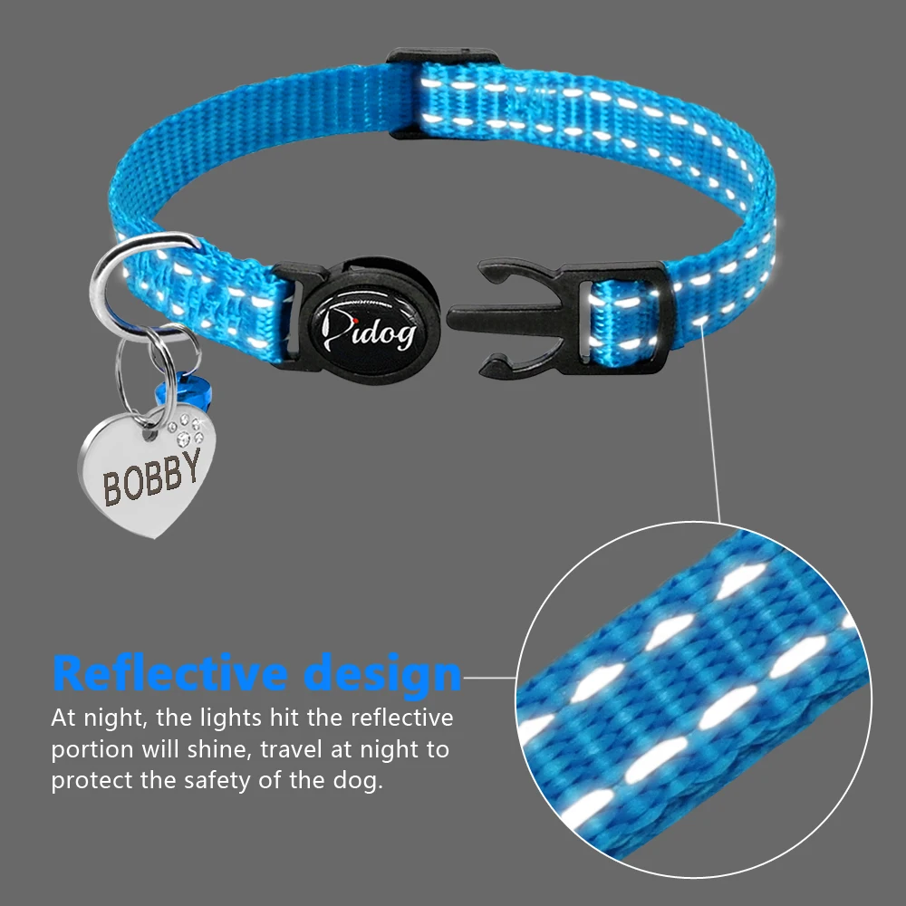 Quick Release Cat Collar Reflective Cat Collars Personalized Puppy Collars for Small Dog Cats Kitten Doggy